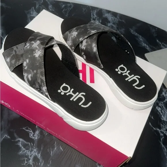 Ryka Women’s Malin Flat Slip On Slide Sandals Size 6 Black Multi -AUTHENTIC NEW - Picture 8 of 10